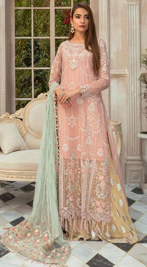 Organza Suits, Pakistani Designer Suits, Organza Sleeves, Net Dress, Pakistani Salwar Kameez, Chiffon Collection, Maria B, Salwar Kameez Designs, Eid Collection