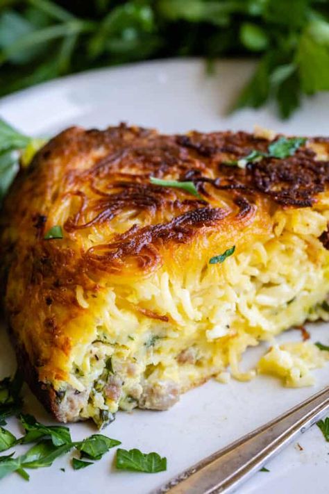 Cheese Meals, Spinach Mushroom Frittata, Spinach Frittata Recipes, Pasta Frittata, Baked Onion, Pasta Ideas, Sausage Parmesan, Spinach Frittata, The Food Charlatan