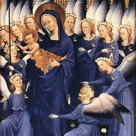 VIRGIN WITH CHILD AND ANGELS IN BLUE GOLD WHITE HUES   #virgin #madonna #christmas #xmas #religious #fineart #vintage #antique #homedecor #religion #angels #spiritual #mystic #nativity #blue #babyjesus Wilton Diptych, Richard Ii, Medieval Woman, Richard Iii, Hieronymus Bosch, The Virgin Mary, Mary And Jesus, Madonna And Child, National Gallery