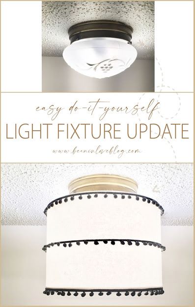 Wine Me...Instead - Bean In Love Diy Flush Mount Light Makeover, Old Light Fixtures, Diy Light Shade, Drum Light Fixture, Light Fixture Makeover, Bathroom Fan Light, Vanity Light Shade, Trailer Makeover, Pretty Porches