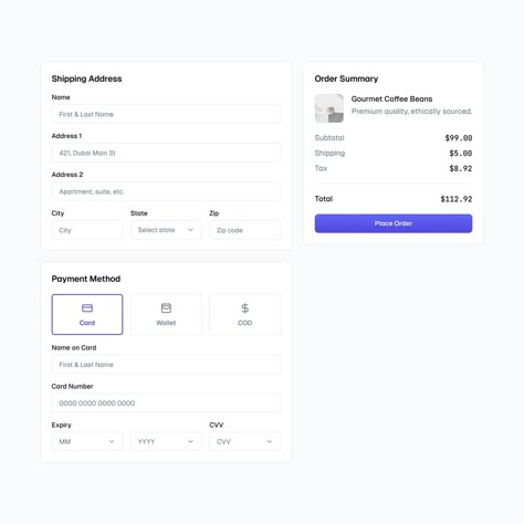 Shipping & Checkout 🚚 #uidesign #uxdesign #uiux #design #userinterface #figma Checkout Web Design, Checkout Ui, Form Design Web, Modern Ui Design, การออกแบบ Ui Ux, Application Ui Design, Admin Ui, Interactive Web Design, Real Estate Website Design