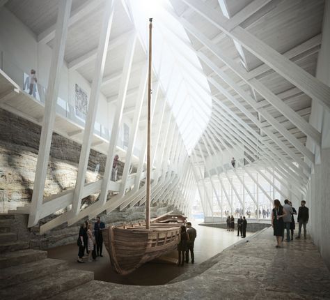 Image 2 of 12 from gallery of Helen & Hard Win Competition to Built Waterfront Cultural Museum in Norway. Courtesy of Helen & Hard Submarine Museum, Gallery Architecture, Museum Interior, Museum Exhibition Design, Timber Architecture, 3d Architectural Visualization, Museum Architecture, New Museum, Maritime Museum