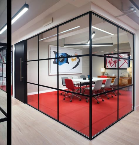 Meeting Space Design, Meeting Room Design Creative, Office Collaboration Space, Conference Speaker, Office Transformation, Meeting Room Design, Inspirational Office, Red Office, Office Interior Design Modern