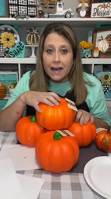 Buffalo Check Pumpkins Diy, 5 Below Stackable Pumpkins, The Turquoise Valentine, Stacking Pumpkins Ideas, Dollar Tree Stacked Pumpkins, Stacked Pumpkins Diy, Diy Stacked Pumpkins, 3 Pumpkins Stacked, Stackable Pumpkins