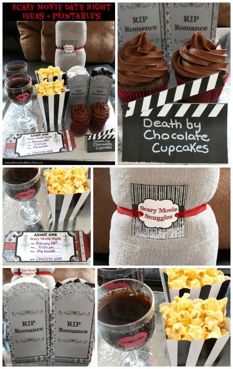 Scary Movie Date Night Ideas plus printables. Great for your next date night or make a few modifications for a tween slumber party. Scary Movie Date, Scary Movie Night, Horror Movie Night, Halloween Date, Cute Date Night, Halloween Movie Night, Movie Date, Cute Date, Home Movie