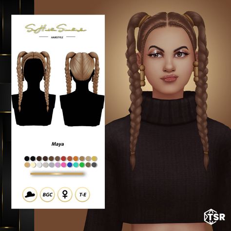 braids Two Braids Pigtails, Braids Pigtails, Feminine Hair, Braided Pigtails, Ts4 Hair, Masculine Clothing, 4 Braids, Sims 4 Mm Cc, Sims 4 Cc Folder