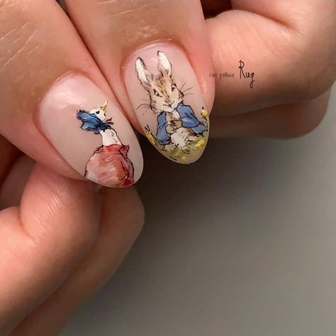 Peter Rabbit Nails, Peter Rabbit Tattoo Beatrix Potter, Bunny Nail Art Rabbit, Nails Rabbit Design, Beatrix Potter Tom Kitten, Animal Nail Designs, Beauty Nails Design, Animal Nails, Elegant Nails