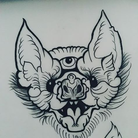 Bat Face, Traditional Tattoo Stencils, Optical Illusion Tattoos, Illusion Tattoos, Traditional Tattoo Inspiration, Optical Illusion Tattoo, Face Stencils, Tattoo Filler, Bat Tattoo