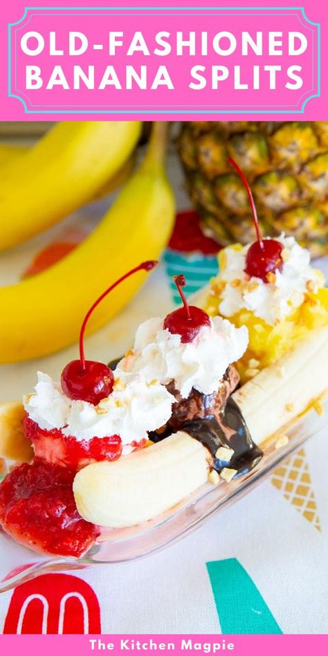 Banana Split Dessert Ice Cream, Banana Split Dessert Recipes, Banana Split Recipes, Banana Splits Sundae, Banana Split Ice Cream, Banana Split Dessert, Old Fashioned Ice Cream, Flour Bread, Ice Cream Cookie Sandwich