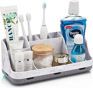 GFWARE Marble Bathroom Countertop Organizer - Detachable 7 Slots Kids Electric Toothbrush and Toothpaste Holde Drainage for Bathroom Accessories Organization Counter Vanity Storage, Grey Marble Bathroom Countertop, Bathroom Countertop Organization, Bathroom Toothbrush Storage, Bathroom Countertop Storage, Bathroom Countertop Organizer, Kids Electric Toothbrush, Accessories Organization, Toothbrush And Toothpaste, Toothbrush Organization