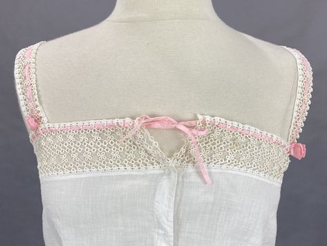 Edwardian Camisole, Antique 1910s Cotton Tatted Lace Corset Cover with Pink Silk Ribbons, XS Edwardian Camisole, Camisole Sewing Pattern, Pink Silk Ribbon, Corset Cover, 40s Fashion, Lace Neckline, Pretty Clothes, Lace Corset, 1920s Fashion