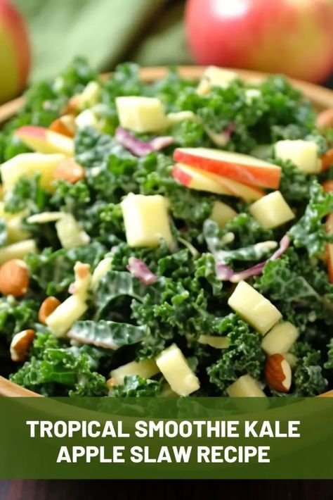 Kale Apple Slaw Recipe Tropical Smoothie, Kale Slaw Salad, Tropical Smoothie Kale Apple Slaw Recipe, Kale And Apple Slaw Recipe, Kale Apple Salad Recipes, Kale Apple Slaw Recipe, Tropical Smoothie Recipes Copycat, Kale Slaw Recipe, Apple Kale Salad