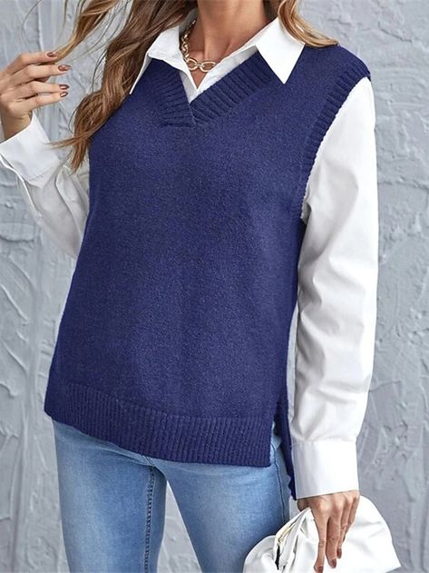 Sleeveless Sweater Cardigan, Chaleco Casual, Sleeveless Sweater Vest, Pullover Outfit, Sweater Vest Women, Sleeveless Pullover, Casual Vest, Palau, Pullover Sweater Women