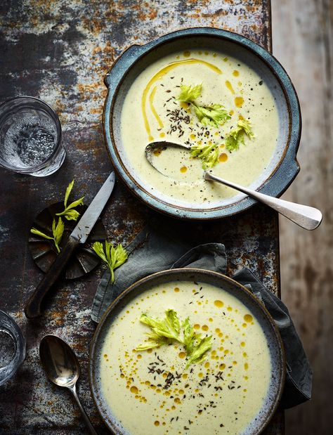 Find 1000s of triple-tested recipes, expert cooking advice from your favourite celebrity chefs and the latest food trends Soup Recipes Uk, Roasted Celery, Celery Recipes, Celery Soup, Vegetarian Soup, Food Trends, North Yorkshire, Soup Recipe, Soup And Salad