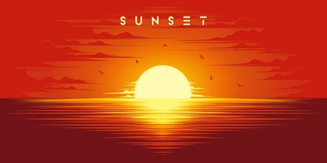 Beautiful sunset illustration | Premium Vector #Freepik #vector #beach #sun #sky #landscape Sunset Sea Illustration, Sunsets Drawing, Sunset Illustration Art, Beach Sunset Illustration, Cartoon Sunset, Sunset Graphic Design, Sunset Vector Illustration, Beach Sunset Images, Sunrise Illustration