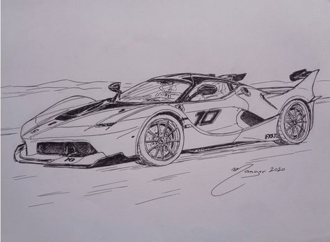 Ferrari FXX-K. Marker pen drawing by Joan Mañé Marker Pen Drawing, Ferrari Rouge, Car Drawing Pencil, Ferrari Fxxk, Cars Drawing, Ferrari Fxx, Cool Car Drawings, Car Designs, Car Sketch