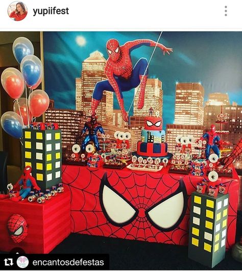 Spider-Man Birthday Party Dessert Table and Decor Mens Birthday Party Decorations, Spiderman Theme Party, Spiderman Birthday Party Decorations, Spiderman Birthday Cake, Spiderman Theme, Birthday Party Desserts, Avenger Birthday Party, Spiderman Birthday Party, Spiderman Party