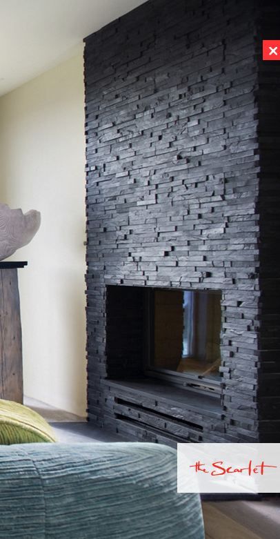 Scarlet Hotel fire breast that is slate clad. Fireplace Cladding Ideas, Black Stacked Stone Fireplace, Gray Marble Wallpaper, Fireplace Cladding, Dark Fireplace, Marble Wallpaper Bedroom, Modern Fireplace Decor, Grey Marble Wallpaper, Basement Fireplace