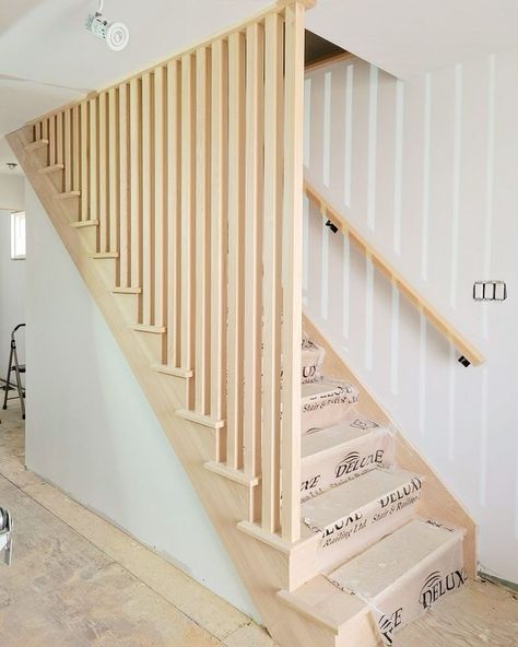 Timber Slats Staircase, Staircase Slats, Slat Wall Staircase, Slatted Staircase, Panelled Staircase, Oak Slat Wall, Stairs And Hallway Ideas, Lucy Thomas, Staircase Landing