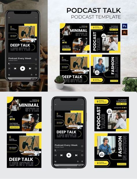 Podcast Talk Podcast Cover Banner Template AI, PSD Social Media Podcast Design, Podcast Banner, Google Banner Ads, Podcast Design, Podcast Cover, Deep Talks, Design Podcast, Instagram Design, Photoshop Design