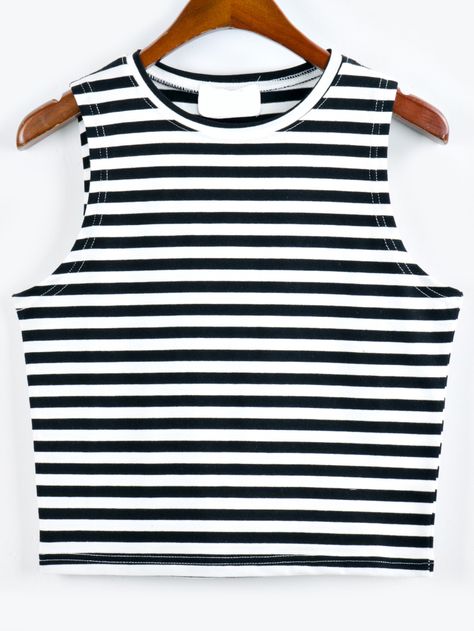 Shop Black White Striped Crop Tank Top online. SheIn offers Black White Striped Crop Tank Top & more to fit your fashionable needs. White And Black Crop Top, Black And White Striped Crop Top, Striped Tank Top Outfit, Black And White Crop Top, Tank Top Outfit, Korean Fashion Kpop, Tank Outfit, Striped Vests, Tank Top Outfits