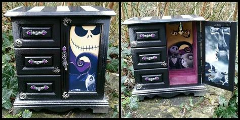 Nighmare Before Christmas jewelry box Jack The Pumpkin King, Nightmare Before Christmas Decorations, Jewelry Box Makeover, Jewelry Box Diy, Deco Originale, Jack And Sally, Gothic House, Diy Box, Jack Skellington