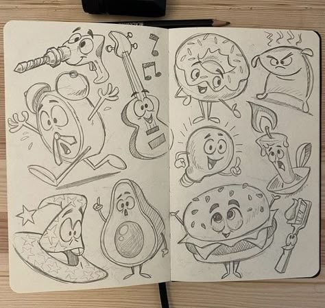 Cool Sketching Ideas For Beginners, Creative Cartoon Drawings, Sketch Book Doodles Aesthetic, Pencil Art Drawings Creative Inspiration, Cartoon Sketches Doodles, Pencil Sketches Creative Inspiration, Disney Sketchbook, Doodle Sketchbook, Arte Doodle