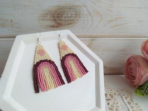 Beaded Earrings Native American, Craft To Sell, Dangle Beaded Earrings, Lesbian Earrings, Pride Earrings, Shoulder Duster Earrings, Duster Earrings, Feminine Earrings, Pastel Earrings