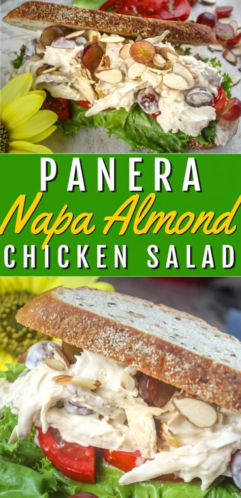 Panera Napa Almond Chicken Salad, Chicken Salad Recipe With Almonds, Panera Salad, Almond Chicken Salad, Panera Recipes, Cranberry Chicken Salad, Chicken Salad Ingredients, Sweet Dressing, Copycat Panera