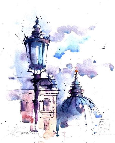 Paint Videos, Ideas Watercolor, Brush Watercolor, Watercolor Architecture, Watercolor Tutorials, Art Face, Architecture Drawing Art, Soyut Sanat Tabloları, Dry Brush