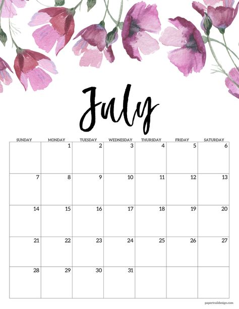 July 2024 floral calendar page to print for free and save money while staying organized Paper Trail Design, Printable Calendar 2020, July Calendar, Trail Design, Blank Calendar Template, Monthly Calendar Template, Free Calendar, Printable Calendar Template, Holiday Calendar