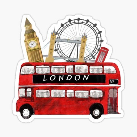 London Stickers Printable, London Emojis, London Bus Illustration, London Clipart, London Stickers, Bus Sticker, Westminster London, London Logo, Scrapbook Book