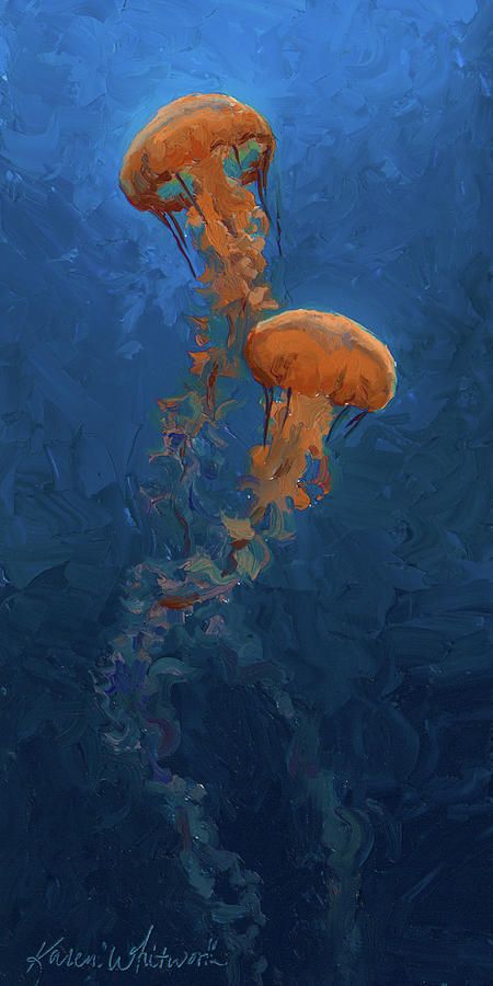 Nettle Jellyfish, Ocean Art Painting, Oil Painting Ideas, Underwater Painting, Underwater Art, Arte Van Gogh, Paint Inspo, Рисунки На Холсте, Soyut Sanat Tabloları