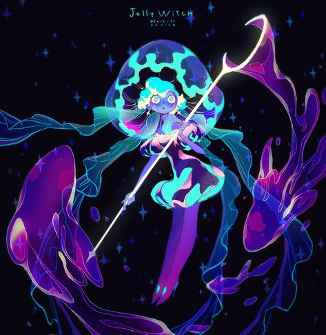 "JELLY✰WITCH" by Cécile de Gantès Neon Witch, Bubble Fish, Witch Drawing, Art Mignon, Creature Drawings, Witch Art, Art Et Illustration, Mermaid Art, Creature Design