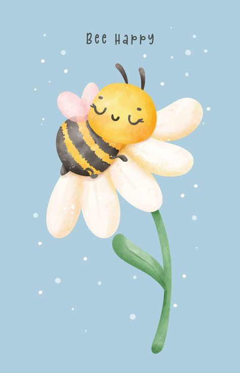 Cute baby honey bee sleeping in flower watercolor cartoon character hand painting illustration vector. Bee Happy Bee Sleeping In Flower, Baby Books Diy, Watercolor Cartoon, Bee Drawing, Sweet Drawings, Bee Painting, Bee Illustration, Cartoon Bee, Sleep Consultant