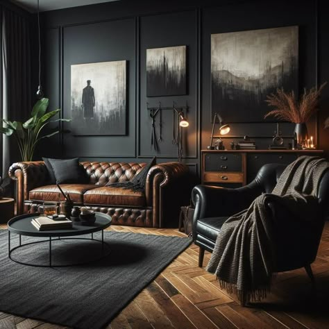 7 Masculine Home Decor Ideas » HomeDecorFull Masculine Home Decor, Masculine Living Room, Mid Century Modern Living Room Furniture, Masculine Home, Moody Interior Design, Masculine Interior Design, Industrial Decor Living Room, Masculine Living Rooms, Moody Colors