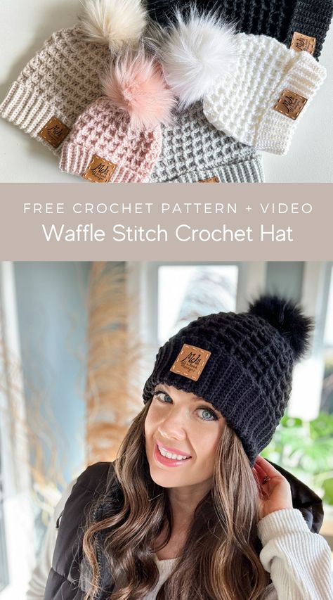 Waffle Stitch Crochet Hat Pattern. Sizing from Newborn-Adult. Free Crochet Pattern and Video Tutorial for Blog Subscribers. Crochet Snuggler, Beanie Pattern Free, Crochet Beanie Pattern Free, Crochet Waffle Stitch, Easy Crochet Hat, Crochet Winter Hats, Crochet Hat Free, Waffle Stitch, Crochet Beanie Pattern