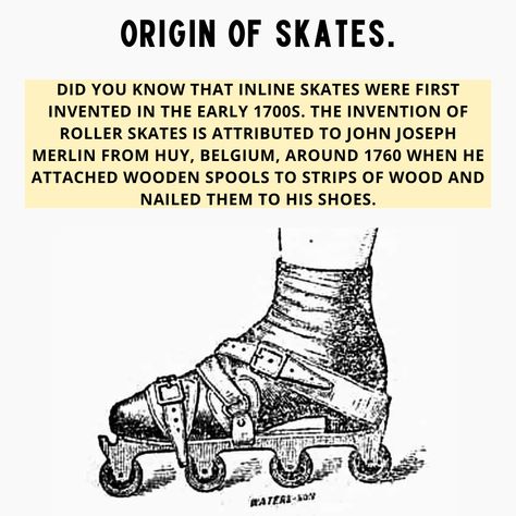 Did you know that inline skates were first invented in the 1700s by John Joseph Merlin Check out this vintage image showcasing one of the earliest designs of inline skates: It's fascinating to see how this popular form of skating has evolved over the past two centuries! If you are a woman whose new to skating, check out our blog https://ayr.app/l/2kBa where we advice on the best skating shoes for women #InlineSkates #Skates #skatingmagic #skating #tonyhawk #skatingtips Skating Shoes, Speed Skating, Speed Skates, Inline Skates, Inline Skating, Confidence Building, Vintage Images, Shoes For Women, Skating