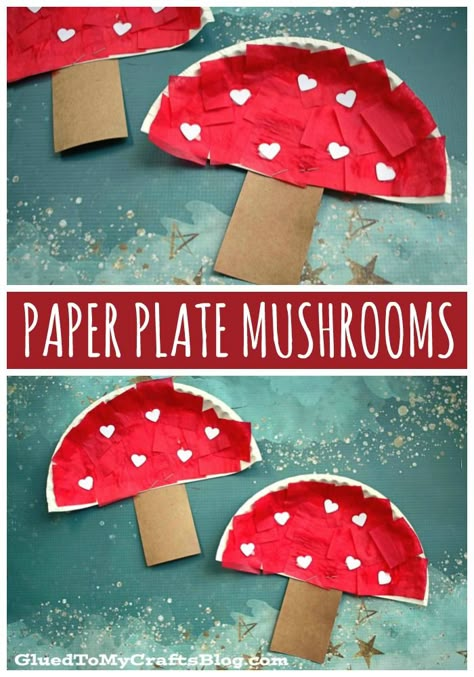 #gluedtomycrafts Paper Plate Mushrooms – Kid Craft Idea For Spring Enchanted Forest Arts And Crafts, Enchanted Forest Preschool Activities, Mushroom Preschool Craft, Nature Crafts For Preschool, Nature Themed Crafts For Kids, Mushroom Preschool Activities, Mushroom Crafts For Kids, Spring Themed Crafts, Fairy Crafts For Kids