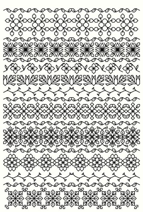 blackwork patterns and borders | Blackwork collection..20 bookmarks, 40 snowflakes and floral borders ... Blackwork Borders, Motifs Blackwork, Blackwork Embroidery Designs, Blackwork Embroidery Patterns, Blackwork Cross Stitch, Blackwork Designs, Floral Borders, Blackwork Patterns, Blackwork Embroidery