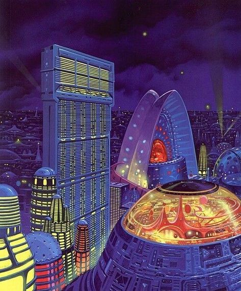 Futurism Art, 70s Sci Fi Art, Sci Fi City, Arte Peculiar, Retro Future, Scifi Fantasy Art, Classic Sci Fi, Arte Cyberpunk, Futuristic Art