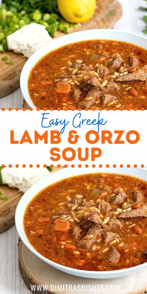 Greek Beef Soup, Lamb Soup Recipes Greek, Lamb And Orzo Recipe, Slow Cooker Orzo Soup, Greek Lamb Stew Recipes, Orzo Spinach Soup, Beef Orzo Soup Recipes, Ground Lamb Soup Recipes, Greek Soups