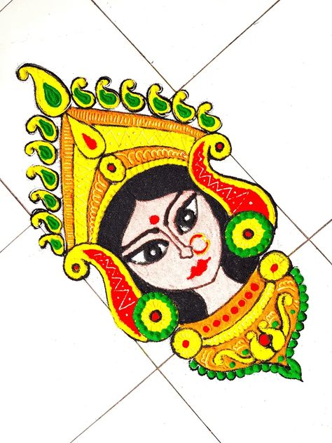 Kali Chaudas Rangoli Designs Latest, Face Rangoli Designs, Rangoli Designs For Kali Chaudas, Navaratri Rangoli Designs, Rangoli Designs For Navratri, Face Rangoli, Kali Chaudas Rangoli, Durga Rangoli, Navratri Rangoli Design