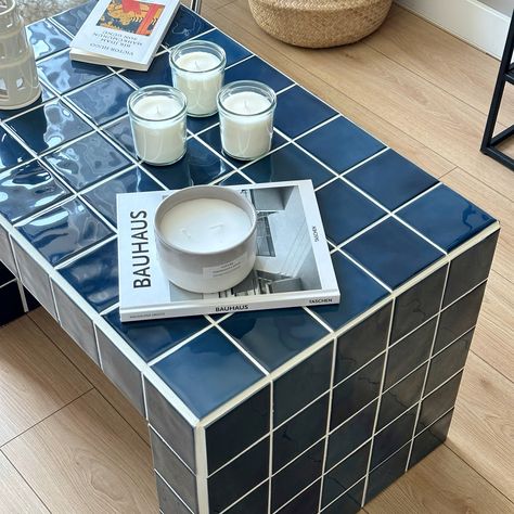 Tiled Coffee Table, Retro - Etsy Green Tile Coffee Table, Outdoor Tile Coffee Table, Coffee Table Decor Colorful, Coffee Table Scapes, Tiled Kitchen Table, Tiled Coffee Table Diy, Tile Tv Stand, Weird Coffee Tables, Diy Coffee Table Decor Ideas