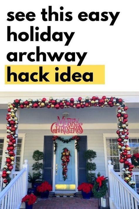 Outdoor Christmas Archway, Christmas Archway, Christmas Doorway Decorations, Outdoor Christmas Garland, Porch Garland, Store Ornaments, Archway Decor, Christmas Arch, Front Door Christmas Decorations