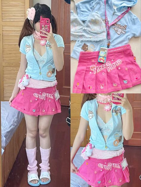 Candy Land Outfit Ideas Women, Blue Cutecore Outfit, Mezzo Piano Outfit, Jojifuku Outfit, J Fashion Harajuku, Kawaii Kei, Japanese Fashion Kawaii, Kawaii Outfit Ideas, Clueless Outfits