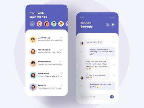 A Messaging App Concept 💬 by Tannaz Sadeghi on Dribbble Mobile Chat App, Message App, Mobile Design Inspiration, App Ideas, App Concept, Mobile Interface, Free Website Templates, Design Presentation, Mobile Ui Design