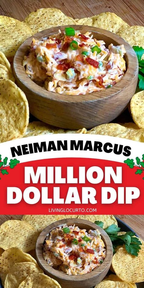 Neiman Marcus Million Dollar Dip only takes 5 minutes and 5 ingredients, but tastes like a million bucks! This take on a famous cheesy southern dip appetizer recipe is extremely easy and will be a delicious hit for any occasion or party. Million Dollar Dip Recipe, Neiman Marcus Dip, Million Dollar Dip, Lake House Food Ideas, Lake Food Ideas, Summer Corn Salad, Cheese Tasting, Summer Corn, Summer Pasta Salad