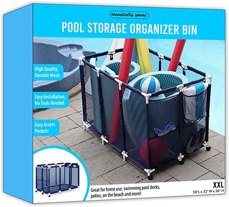 Amazon.com: Essentially Yours Pool Noodles Holder, Toys, Floats, Balls and Floats Equipment Mesh Rolling Storage Organizer Bin, 50"x 32"x 36" , XXL, Blue Mesh / White PVC: Toys & Games Storage Under Deck, Pool Organization, Pvc Toys, Pool Raft, Swim Toys, Pool Storage, Swimming Pool Decks, Pool Rafts, Deck Storage