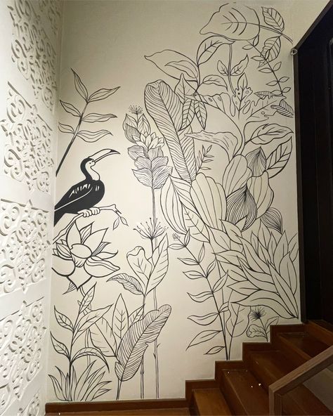 Coffee Shop Statement Wall, Wall Drawing Ideas, How To Start Painting, Stair Wall, Accent Wall Designs, Painting Walls, Diy Wall Painting, Room Wall Painting, Start Painting